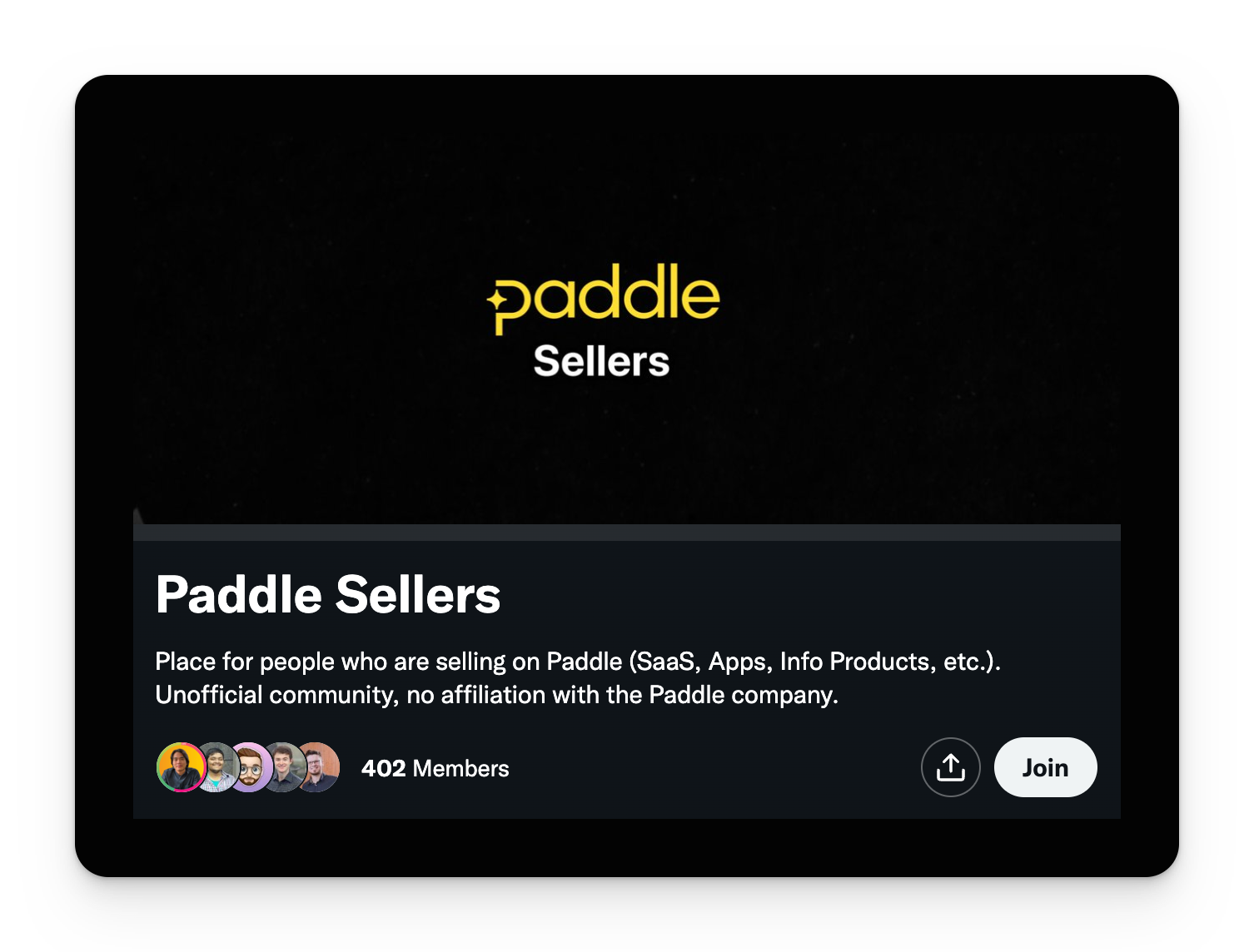 A Twitter group of Paddle sellers